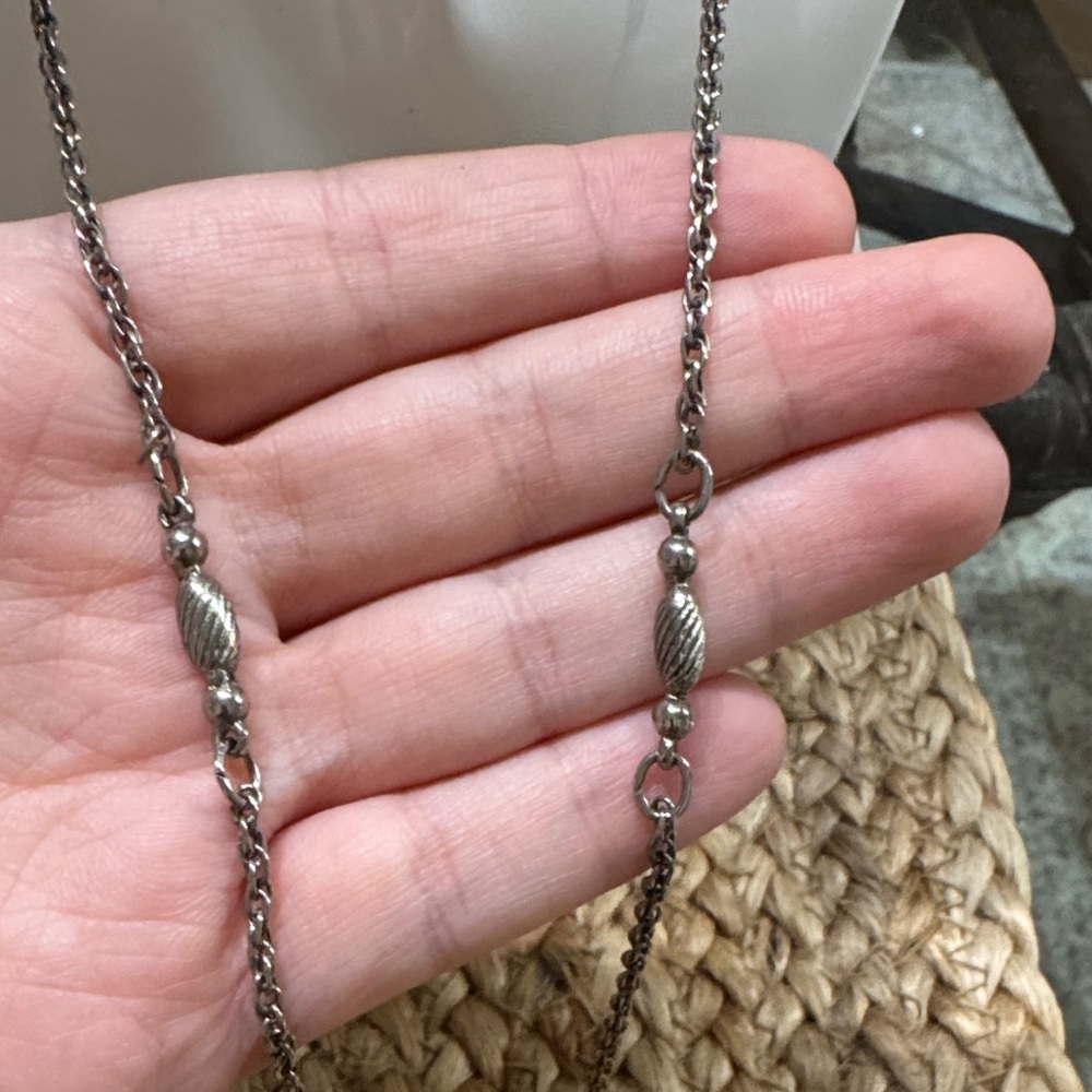 Long Vintage Silver Toned Necklace with Turquoise Pendant - Picture 4 of 4